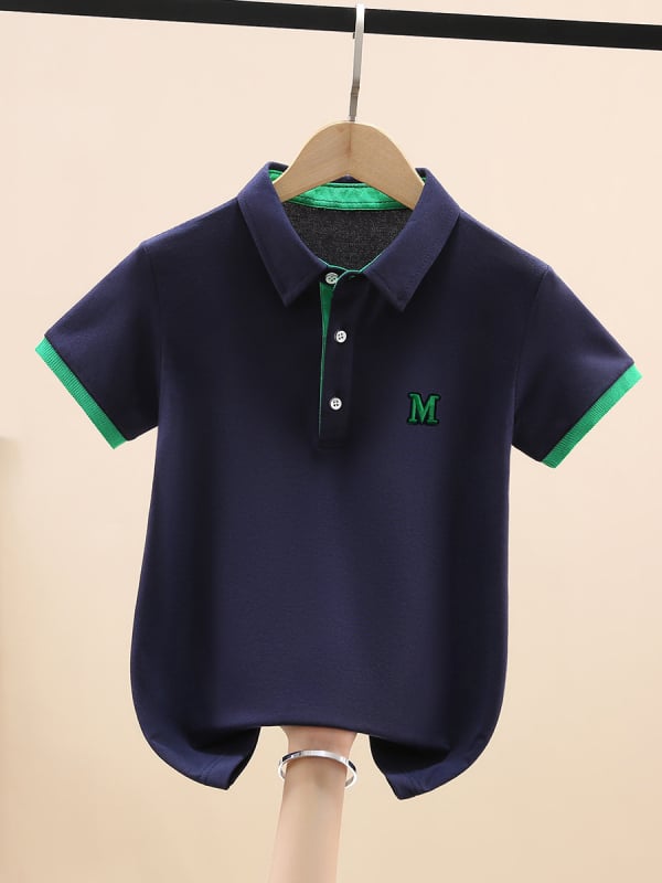 Polo majica za dječake, 100% pamuk, pleteni materijal, jednofarbna, našiven logotip u korejskom stilu, ležerni stil, za djecu od 8 godina