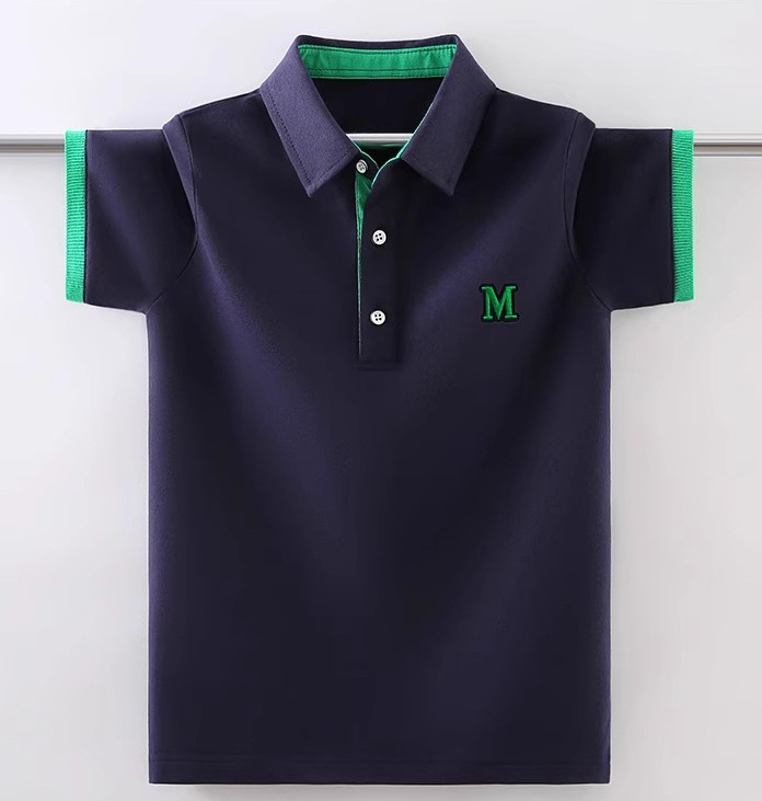 Polo majica za dječake, 100% pamuk, pleteni materijal, jednofarbna, našiven logotip u korejskom stilu, ležerni stil, za djecu od 8 godina