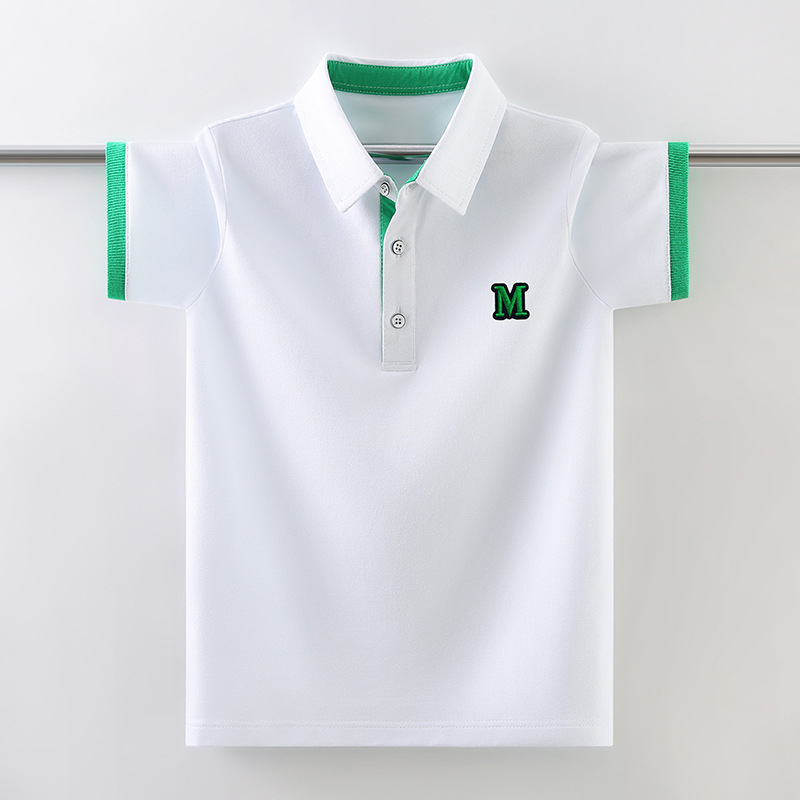 Polo majica za dječake, 100% pamuk, pleteni materijal, jednofarbna, našiven logotip u korejskom stilu, ležerni stil, za djecu od 8 godina