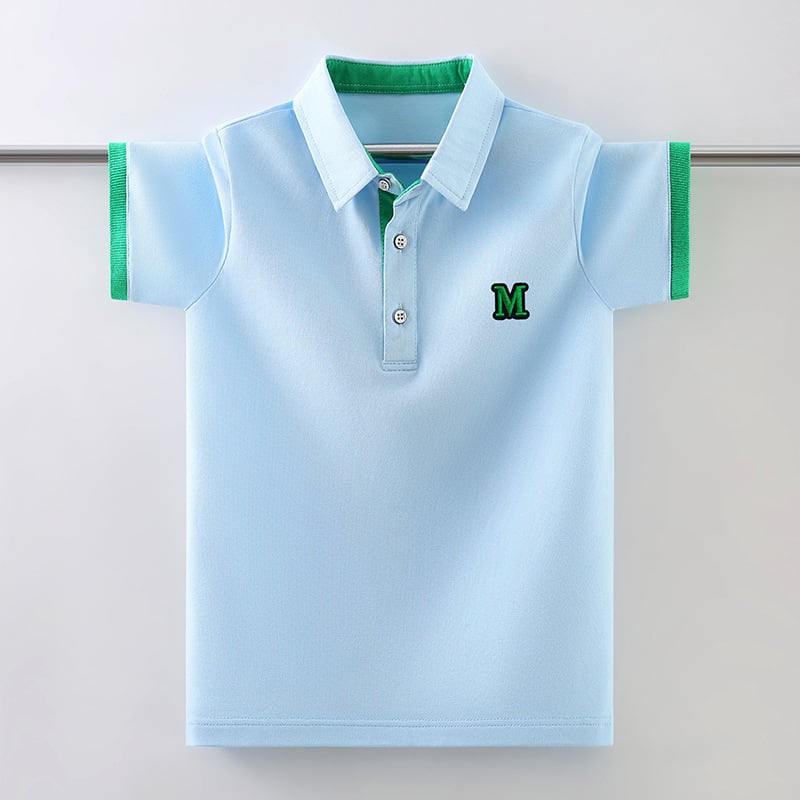 Polo majica za dječake, 100% pamuk, pleteni materijal, jednofarbna, našiven logotip u korejskom stilu, ležerni stil, za djecu od 8 godina