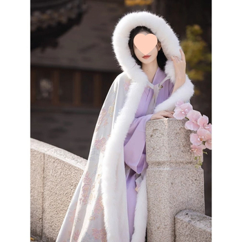 Hanfu izvezeni debeli kapuljačasti mantil, unisex, jednobojna tkanina, 1010430075, proljeće 2025