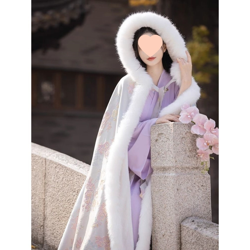 Hanfu izvezeni debeli kapuljačasti mantil, unisex, jednobojna tkanina, 1010430075, proljeće 2025