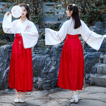Hanfu komplet s ovratnikom i suknjom za žene - ljetni kineski stil starodavni kostim, pamuk (Glavna tkanina: Pamuk; Podstava: Pamuk; Tkanina 2: Pamuk; Tkanina 3: Pamuk; Sadržaj podstave: 50%)