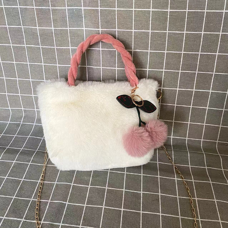 Pluš bucket torbica s imitacijom krznenog zeca, velika kapaciteta, crossbody remen, magnetsko zatvaranje, džep za mobitel, poliester podstava