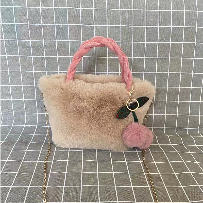 Pluš bucket torbica s imitacijom krznenog zeca, velika kapaciteta, crossbody remen, magnetsko zatvaranje, džep za mobitel, poliester podstava