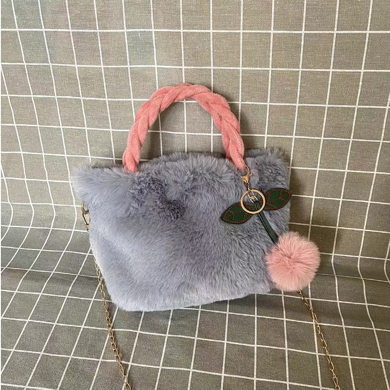 Pluš bucket torbica s imitacijom krznenog zeca, velika kapaciteta, crossbody remen, magnetsko zatvaranje, džep za mobitel, poliester podstava