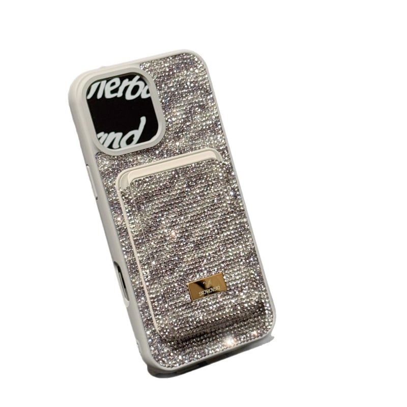 Carcasă telefon cu buzunar magnetic pentru carduri, model zebra cu rhinestones – material PC, anti-cădere, compatibilă cu iPhone 13/13 Pro Max și 14/14 Pro Max