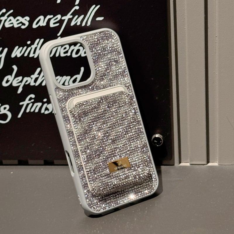 Carcasă telefon cu buzunar magnetic pentru carduri, model zebra cu rhinestones – material PC, anti-cădere, compatibilă cu iPhone 13/13 Pro Max și 14/14 Pro Max