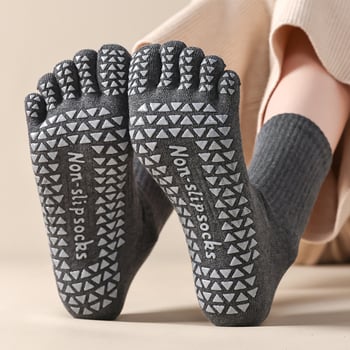 Női őszi jóga zokni – csúszásmentes, nedvszívó, ötujjas dizájn, fésült pamut, középmagas hossz
