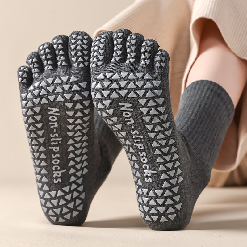 Női őszi jóga zokni – csúszásmentes, nedvszívó, ötujjas dizájn, fésült pamut, középmagas hossz