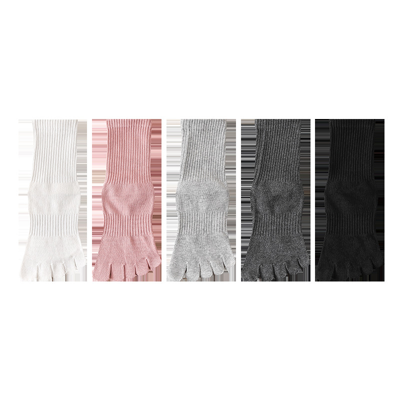 Női őszi jóga zokni – csúszásmentes, nedvszívó, ötujjas dizájn, fésült pamut, középmagas hossz