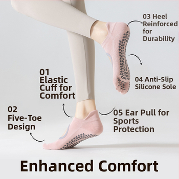 Női ötujjú jóga zokni szilikon tapadó résszel – pamut 80–90%, csúszásmentes, izzadságot felszívó, antibakteriális sport zokni