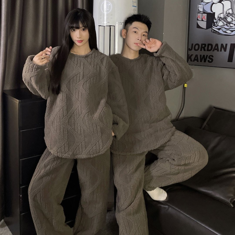 Ženski flanel pižama set za jesen/zimu, s dugim rukavima i dugim hlačama, jacquard uzorak, topao i udoban