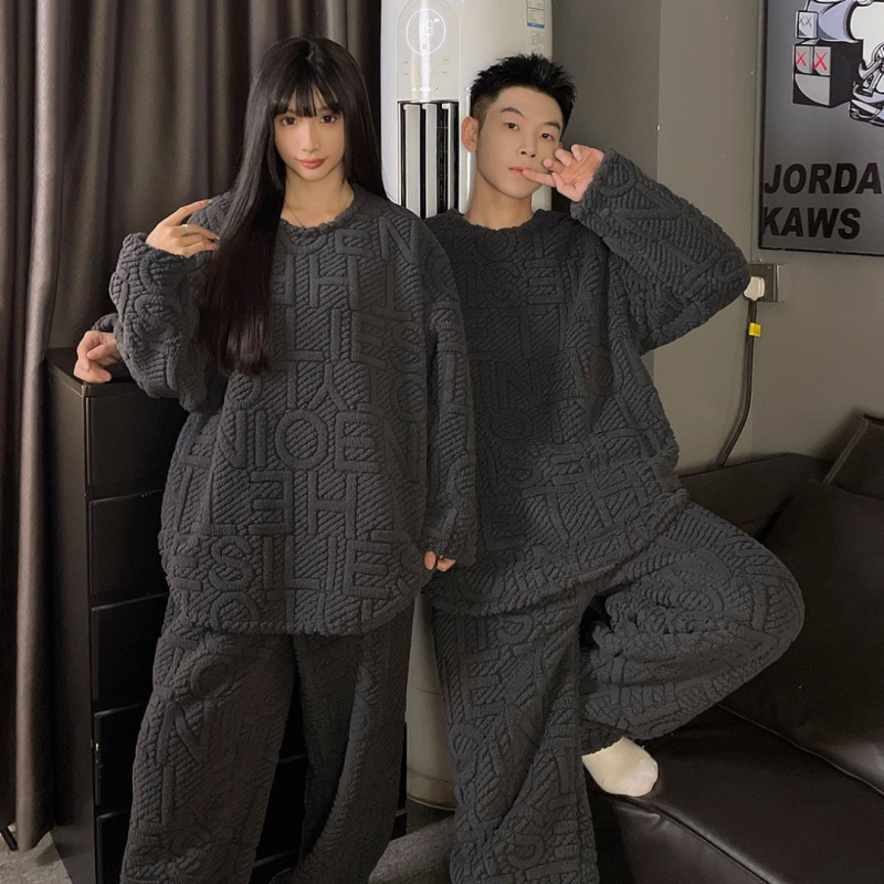 Ženski flanel pižama set za jesen/zimu, s dugim rukavima i dugim hlačama, jacquard uzorak, topao i udoban