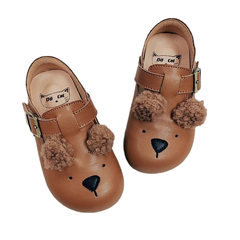 Uniszex gyerekeknek készült tehénbőrből készült iskolai cipő Velcro zárással, alacsony profilú, gumi talppal