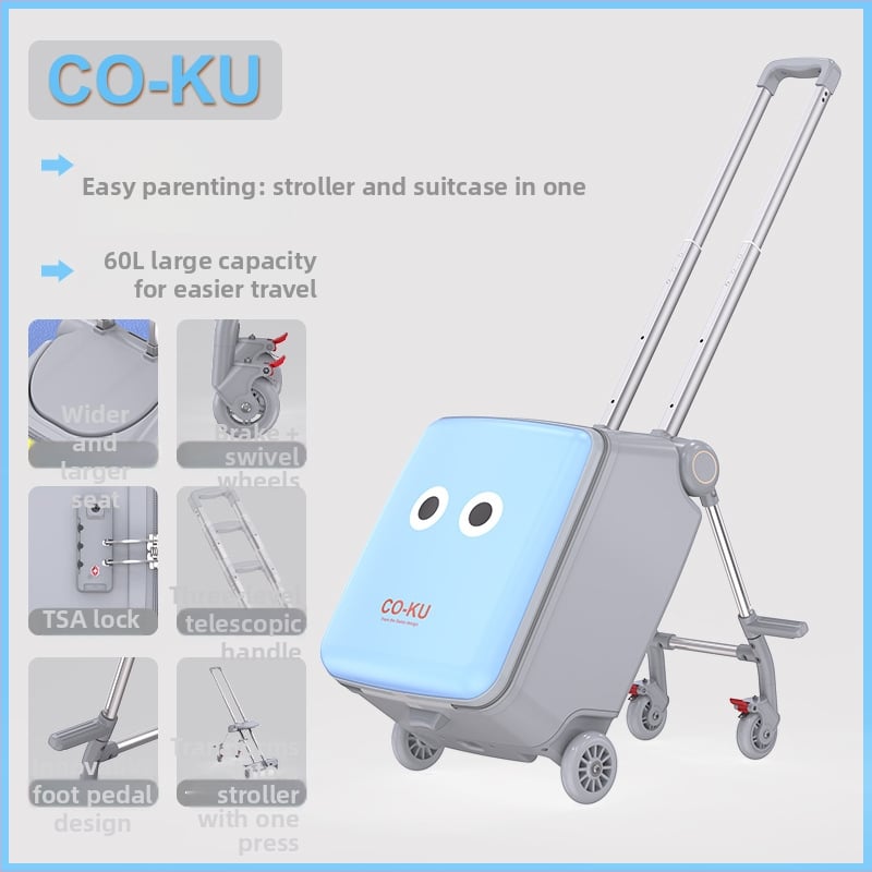 Παιδικές αποσκευές με λειτουργία καθίσματος, μεγάλη χωρητικότητα, PC περίβλημα, 5,1 kg, TSA συνδυασμένη κλειδαριά, φερμουάρ