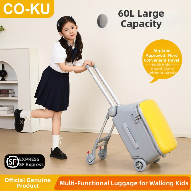 Detský cestovný kufor s funkciou sedenia, veľká kapacita, PC vonkajšok, 5,1 kg, TSA zámok, zapínanie na zips, univerzálne kolieska