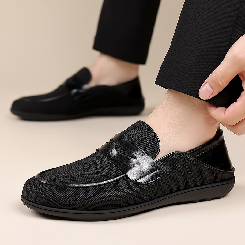 Muške prozračne casual kožne loaferice s gumom, mrežastom podstavom, okrugla špička, proljeće 2025