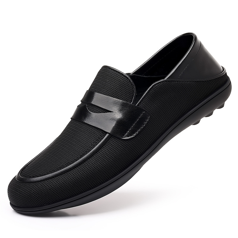 Muške prozračne casual kožne loaferice s gumom, mrežastom podstavom, okrugla špička, proljeće 2025
