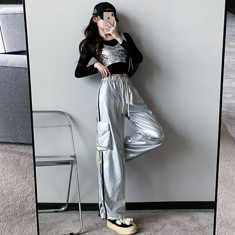 Női paillettes jazz tánc szett - rövid jelmez hip-hop utcai stílushoz, pamut 50–70% + másik anyag <30%, 2025 tavasz