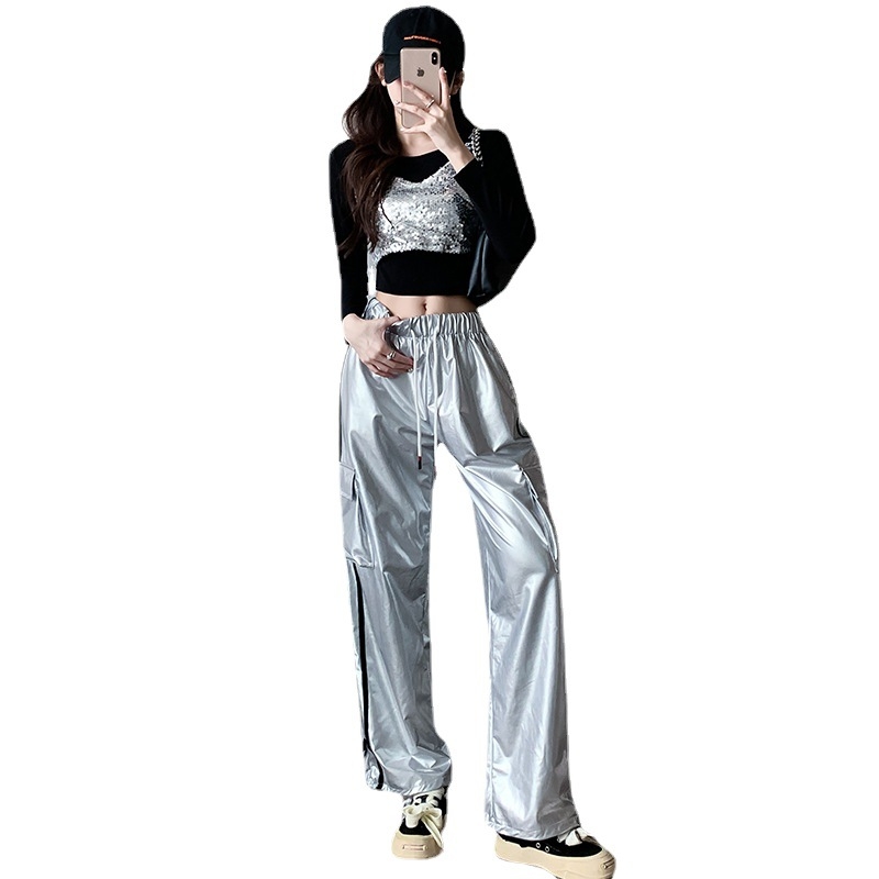 Női paillettes jazz tánc szett - rövid jelmez hip-hop utcai stílushoz, pamut 50–70% + másik anyag <30%, 2025 tavasz