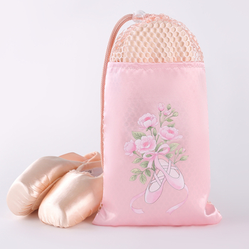 Geantă de balet pentru pantofi cu buzunare duble, plasă respirabilă, șnur din poliester