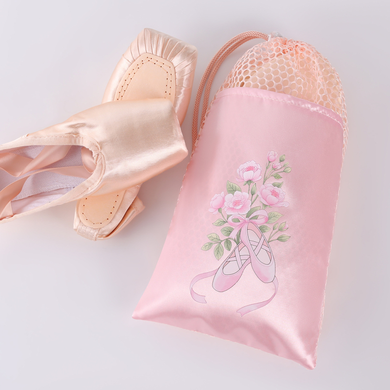 Geantă de balet pentru pantofi cu buzunare duble, plasă respirabilă, șnur din poliester