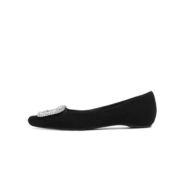 Pantofi dama cu varf pătrat, din piele intoarsă, slip-on, toc mic, talpă din cauciuc