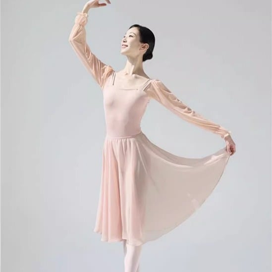 Baletno trenirko s gazom suknjom – šifon, 100% poliester, podstava poliester, jednobojni uzorak