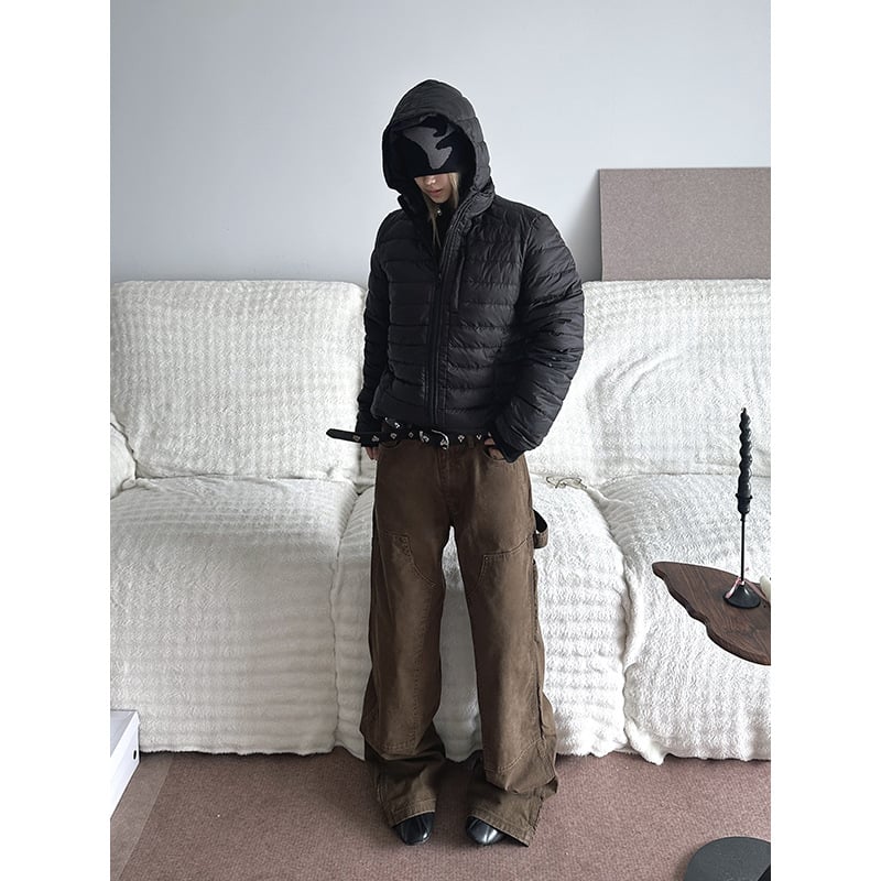 Jachetă de puf pentru bărbați cu glugă detașabilă, umplutură din puf de rață alb, 91-95% puf, lungime scurtă, țesătură principală polipropilenă