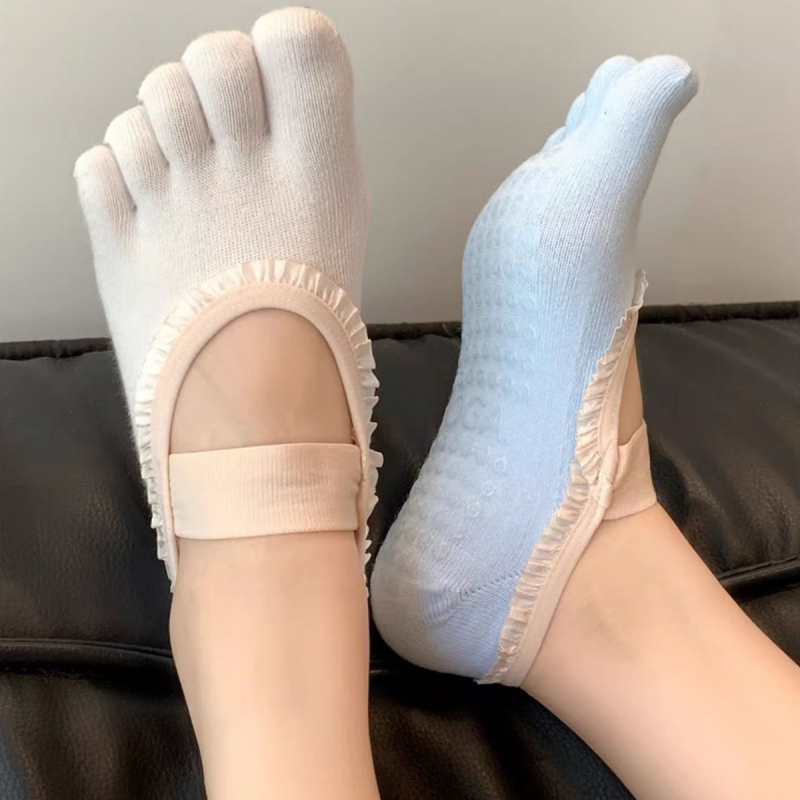 Petoprstne čarape za pilates i jogu s silikonom protiv klizanja na petu, pamuk, kratka duljina, za žene