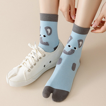 Șosete pentru femei cu degete separate, lungime medie, model cartoon, amestec din bumbac-poliester-nylon, respirabile