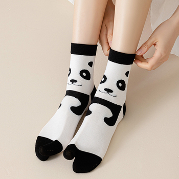 Șosete pentru femei cu degete separate, lungime medie, model cartoon, amestec din bumbac-poliester-nylon, respirabile