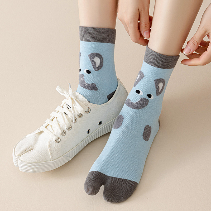 Șosete pentru femei cu degete separate, lungime medie, model cartoon, amestec din bumbac-poliester-nylon, respirabile