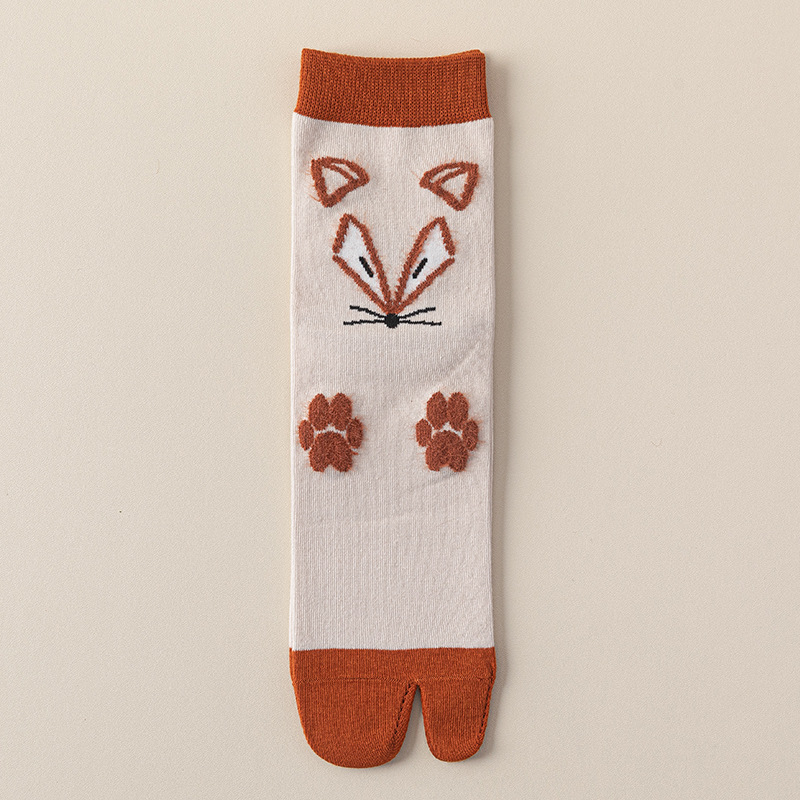 Șosete pentru femei cu degete separate, lungime medie, model cartoon, amestec din bumbac-poliester-nylon, respirabile