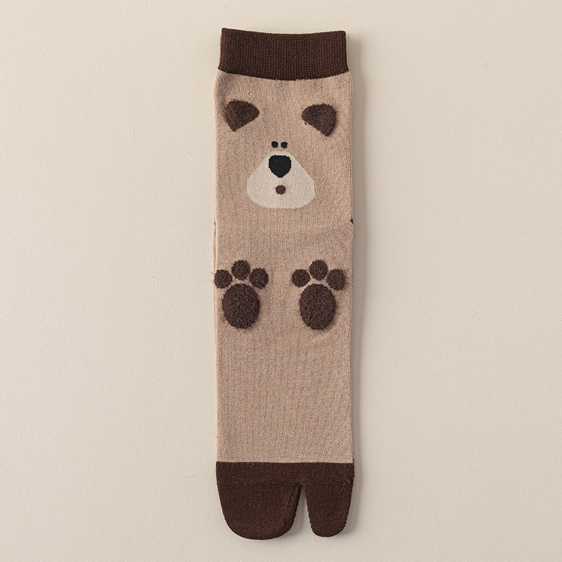 Șosete pentru femei cu degete separate, lungime medie, model cartoon, amestec din bumbac-poliester-nylon, respirabile