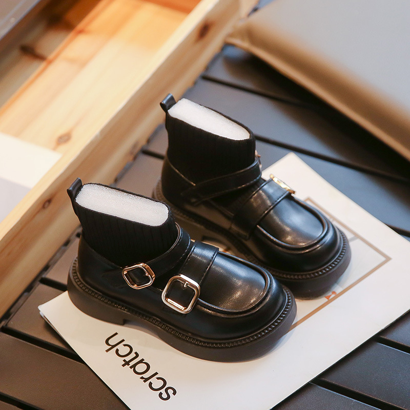 Pantofi PU pentru fete - vârf rotund, gleznă medie, slip-on, stil școlar