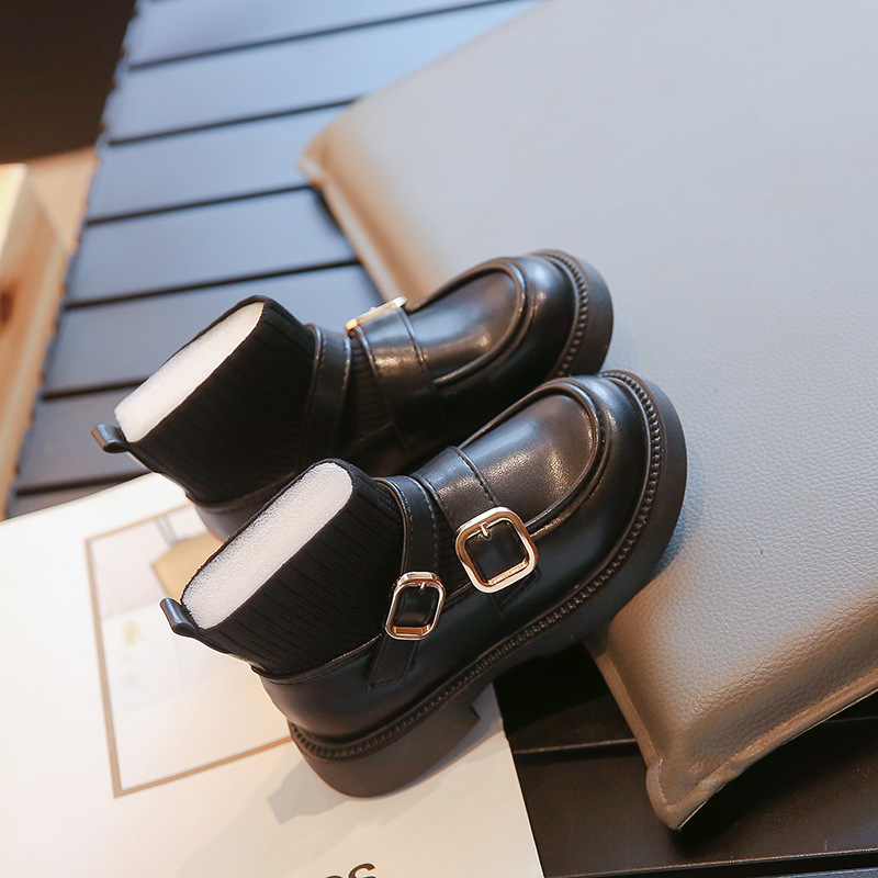 Pantofi PU pentru fete - vârf rotund, gleznă medie, slip-on, stil școlar