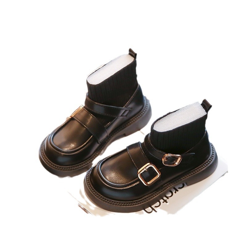 Pantofi PU pentru fete - vârf rotund, gleznă medie, slip-on, stil școlar