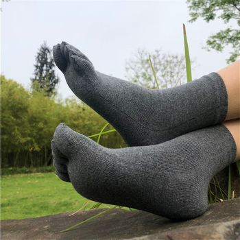 Șosete cu degete din bumbac pentru bărbați și femei, lungime medie, uni, tricotate cu ac simplu, absorbție a transpirației, anti-frecare