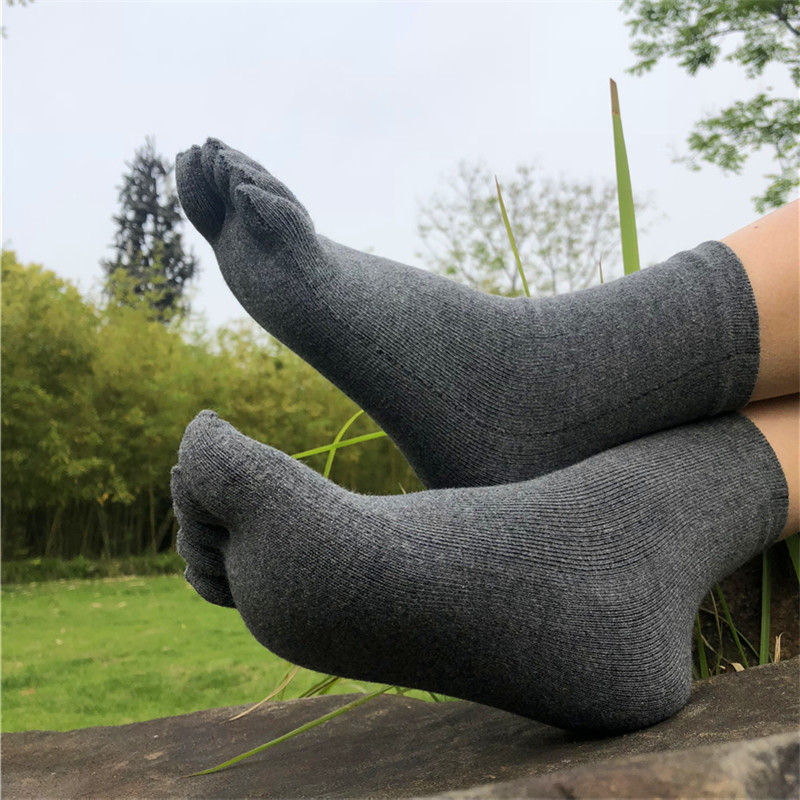 Șosete cu degete din bumbac pentru bărbați și femei, lungime medie, uni, tricotate cu ac simplu, absorbție a transpirației, anti-frecare