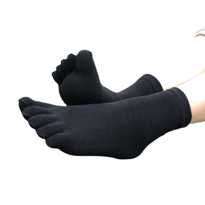 Șosete cu degete din bumbac pentru bărbați și femei, lungime medie, uni, tricotate cu ac simplu, absorbție a transpirației, anti-frecare