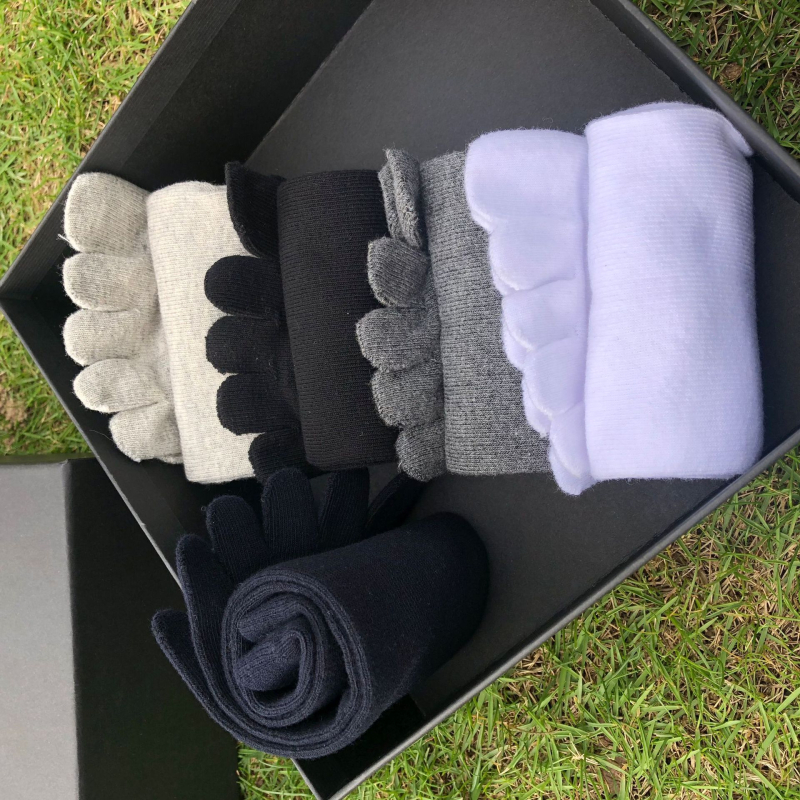 Șosete cu degete din bumbac pentru bărbați și femei, lungime medie, uni, tricotate cu ac simplu, absorbție a transpirației, anti-frecare