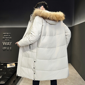 Ανδρικό μπουφάν με κουκούλα, γούνινος γιακάς, γέμισμα από λευκά πούπουλα χήνας, πλήρωση 550, πλένεται στο πλυντήριο