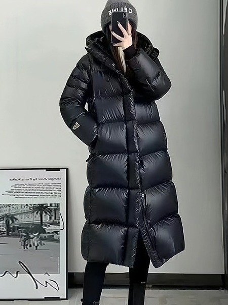 Geacă de puf pentru femei, lungă, izolație groasă, umplutură din puf de gâscă alb, exterior poliester