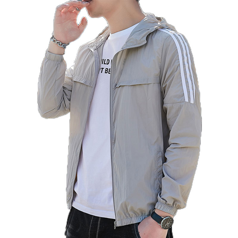 Jachetă ușoară din nylon, cu glugă, guler înalt și fermoar, pentru adolescenți – stil de vară