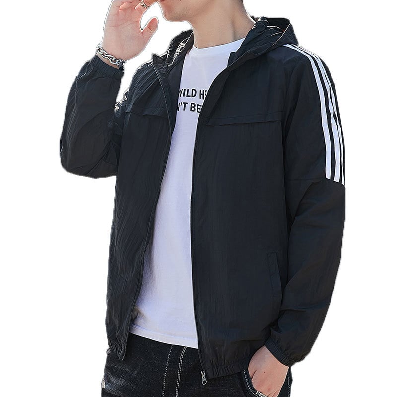 Jachetă ușoară din nylon, cu glugă, guler înalt și fermoar, pentru adolescenți – stil de vară