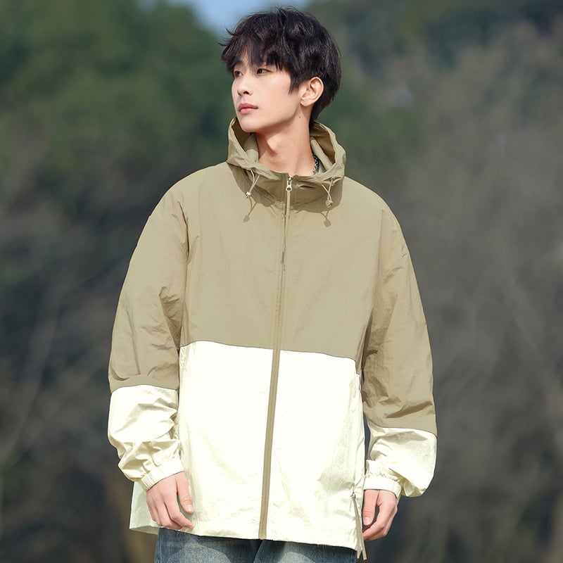 Jachetă cu glugă pentru protecție solară, vară, croială lejeră, UPF50+, amestec poliester, fermoar