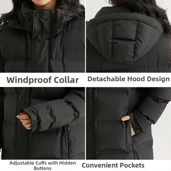 Μακρύ μπουφάν με κουκούλα, γέμισμα από γούνα χήνας 195–242 g, 800 γέμισμα, πολυεστερική ύφανση