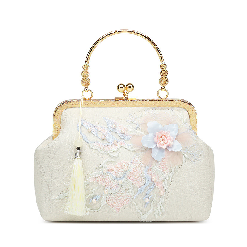 Geantă de mână cu stil național literar, poliester, formă orizontală pătrată, închidere cu lacăt, buzunar intern pentru telefon